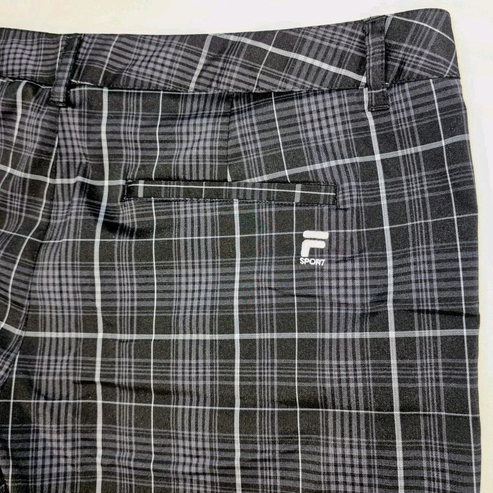 Fila‎ Sport Golf Mens 40 Plaid Shorts Black Grey Check Performance Activewear
